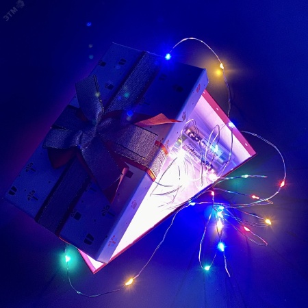 UL-00005266 Гирлянда светодиодная на батарейках 2AA (не в/к) Роса 5м 50 светодиодов Разноцветный свет Провод медный ULD-S0500-050/SCB/2AA MULTI IP20 DEW Uniel 
