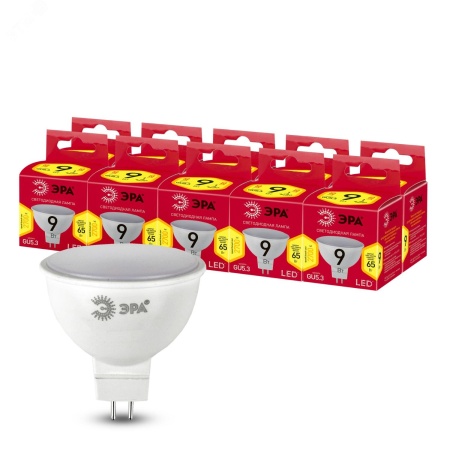 Б0054239 Лампочка светодиодная RED LINE LED MR16-9W-827-GU5.3 R 9 Вт софит теплый белый свет ЭРА 