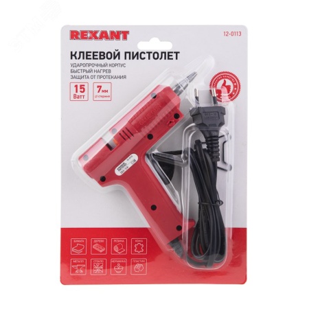 Пистолет клеевой, 15 Вт, диаметр 7 мм, без кнопки REXANT 12-0113