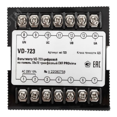 vd-723 Вольтметр цифровой VD-723 на панель (72х72) трехфазный PROxima EKF 