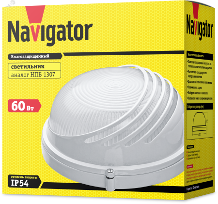 94817 Светильник НПП-60w термостойкий круглый козырек IP54 белый Navigator Group  17092