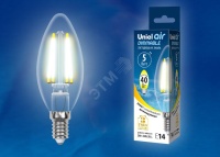 Лампа светодиодная LED 5вт 200-250В свеча диммируемая 450Лм Е14 3000К Air филамент Uniel UL-00002860