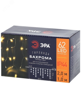 Б0041907 ENOB-2B Гирлянда LED Бахрома 2м*1м теплый свет, 24V, IP44 (80/960) необходим трансформатор Б0041911 приобретается отдельно ЭРА 