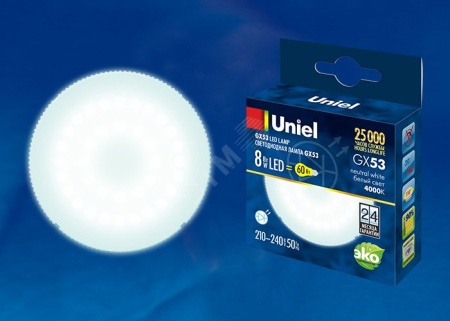 UL-00001671 Лампа светодиодная GX53 LED 8вт 210-240В 670Лм 4000К матовая Uniel 