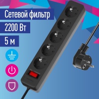 Сетевой фильтр ПВС КОСМОС  3х0.75 черный 5м с выключателем Космос FKsm5m-5g(B)