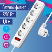 Сетевой фильтр ПВС КОСМОС  3х0.75 белый 1.8м с выключателем Космос FKsm1.8m-5g(W)