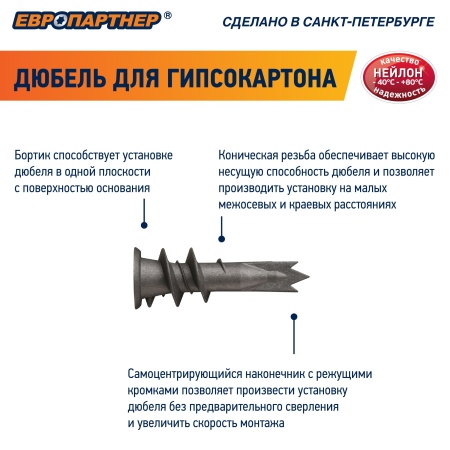 76062257 Анкер для двойного гипсокартона усиленный PBAM 14х39 с шурупом (50шт) Европартнер 