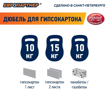 76062257 Анкер для двойного гипсокартона усиленный PBAM 14х39 с шурупом (50шт) Европартнер 
