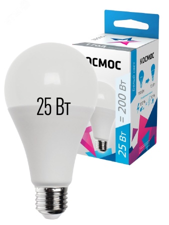 Лампа светодиодная LED 25Вт 220В E27 D65х130 4500 белый A65 Космос LkecLED25wA65E2745