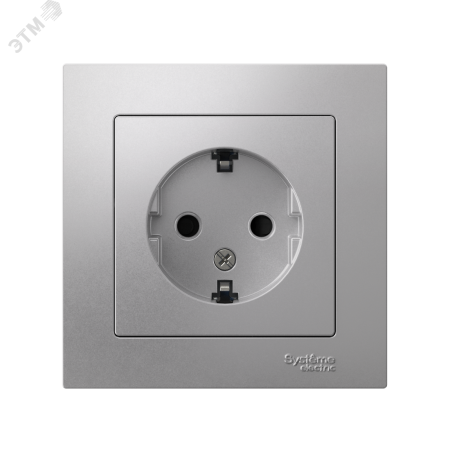 ATN000344 Розетка ATLASDESIGN с заземлением со шторками 16А в сборе алюминий Systeme Electric 
