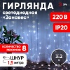 Светодиодная новогодняя гирлянда ЕNIGW - 320W Занавес 8 режимов 3*2 м холодный белый 320 LED IP20 ЭРА Б0051874
