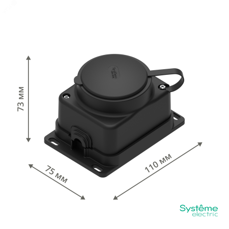 MST4003BK Розетка 2К+З открытой установки каучуковая 16А/250В IP44 Чёрная MultiSet Systeme Electric 