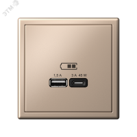 ARTGALLERY USB розетка A + тип-C 45Вт высокоскор.заряд. QC, PD, механизм, песочный Systeme Electric GAL001229