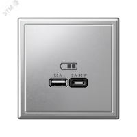 ARTGALLERY USB розетка A + тип-C 45Вт высокоскор.заряд. QC, PD, механизм, алюминий Systeme Electric GAL000329
