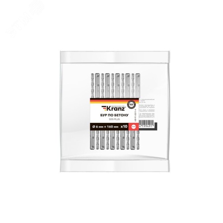 Бур по бетону 6х160х100 мм SDS-plus Kranz KR-91-0011-4