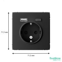 ARTGALLERY розетка 16А с 2 USB A+C, 5В/2.4А/3.0А. 2х5В/1.5А. механизм, карбон Systeme Electric GAL001032