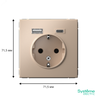 ARTGALLERY розетка 16А с 2 USB A+C, 5В/2.4А/3.0А. 2х5В/1.5А. механизм, песочный Systeme Electric GAL001232