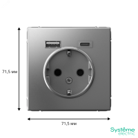 ARTGALLERY розетка 16А с 2 USB A+C, 5В/2.4А/3.0А. 2х5В/1.5А. механизм, сталь Systeme Electric GAL000932