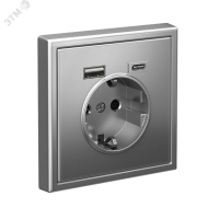 ARTGALLERY розетка 16А с 2 USB A+C, 5В/2.4А/3.0А. 2х5В/1.5А. механизм, сталь Systeme Electric GAL000932