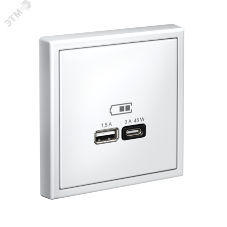 ARTGALLERY USB розетка A + тип-C 45Вт высокоскор.заряд. QC, PD, механизм, белый Systeme Electric GAL000129
