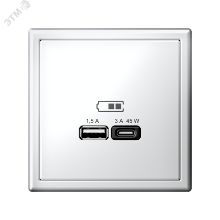 ARTGALLERY USB розетка A + тип-C 45Вт высокоскор.заряд. QC, PD, механизм, белый Systeme Electric GAL000129