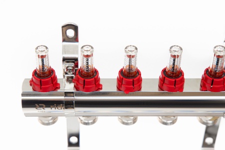088U0723R Коллекторная группа FHF-3RF set 3 контура 1' х 3/4' с расходомерами, воздухоотводчиками и кронштейнами Ридан 