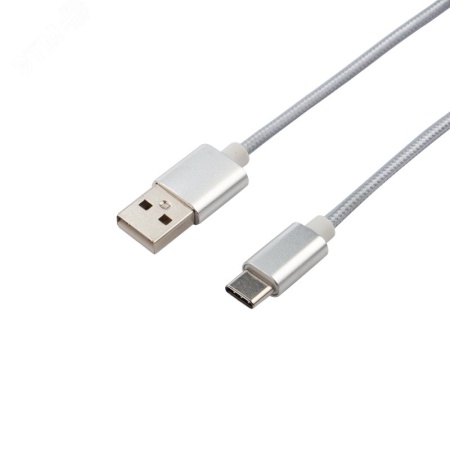 Кабель USB-Type-C, 2A, nylon, silver, 1m, 18-1899, REXANT