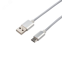 Кабель USB-Type-C, 2A, nylon, silver, 1m, 18-1899, REXANT