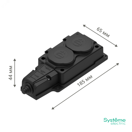 MST4102BK Колодка 2х розетка 2К+З каучуковая 16А/250В IP44 Чёрная MultiSet Systeme Electric 