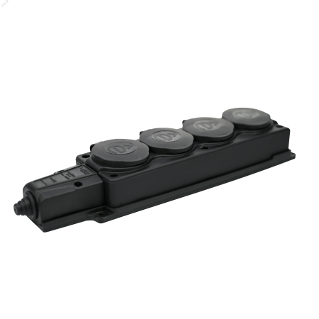 MST4104BK Колодка 4х розетка 2К+З каучуковая 16А/250В IP44 Чёрная MultiSet Systeme Electric 
