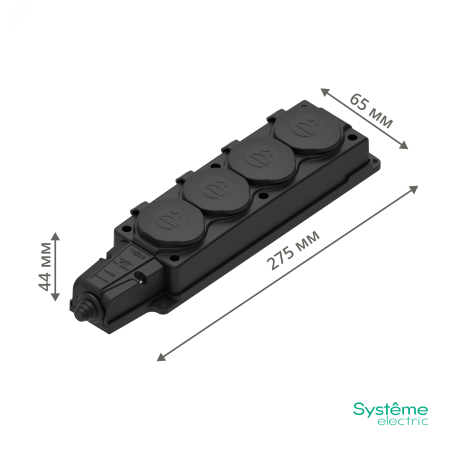 MST4104BK Колодка 4х розетка 2К+З каучуковая 16А/250В IP44 Чёрная MultiSet Systeme Electric 