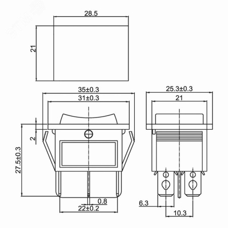 36-2390 Выключатель клавишный 250V 15А (6с) ON-OFF-ON красный с подсветкой и нейтралью REXANT 