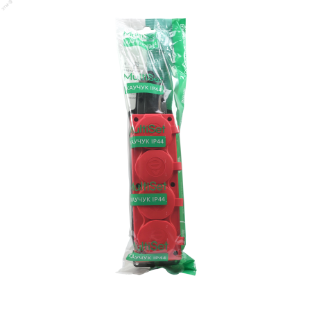 MultiSet Колодка 4х розетка 2К+З каучуковая 16А/250В IP44 Красная Systeme Electric MST4124RD